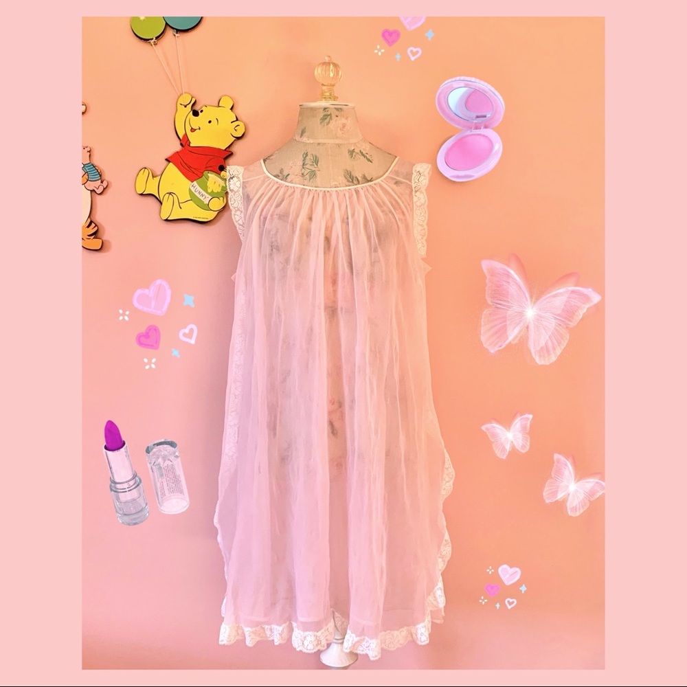 vintage 60s pastel pink babydoll nightgown